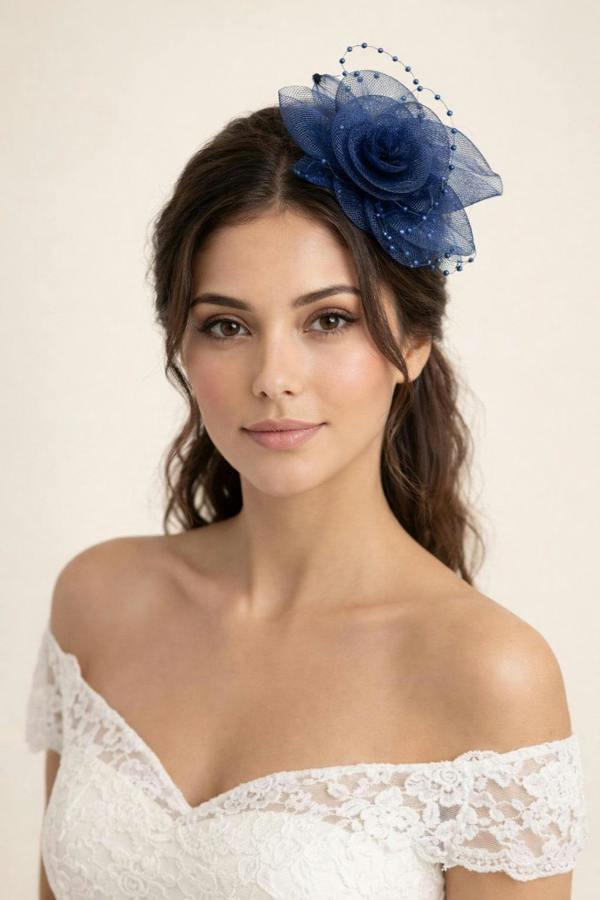 SVNX Rosette Fascinator & Brooch in Navy