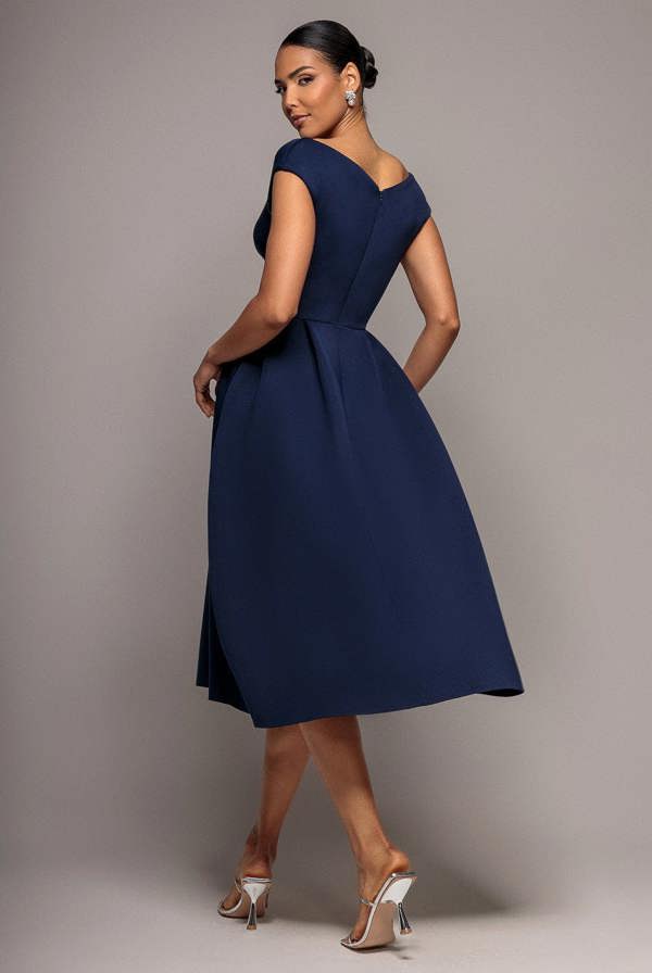 Corset Fit & Flare Midi Dress - Navy DR4538