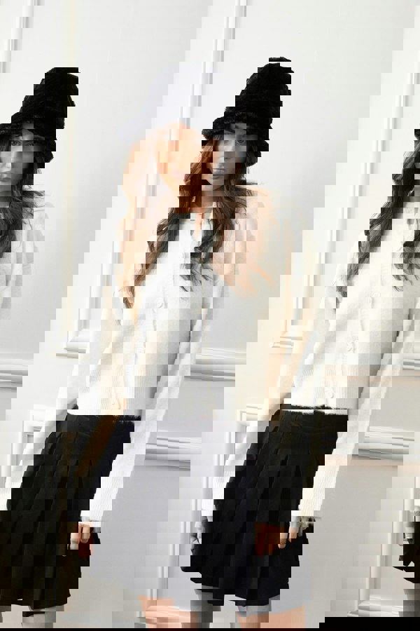 SVNX Soft Plush Black Bucket Hat