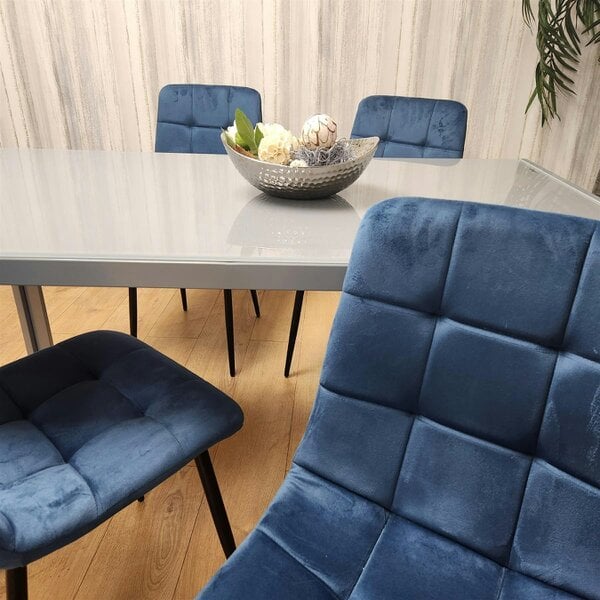 Kosy Koala Dining Table and 4 Blue Velvet Chairs Grey Glass Table 4 Velvet Chairs  Dining Room Furniture