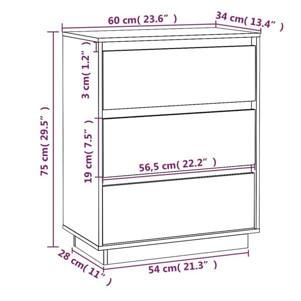 Berkfield Sideboard White 60x34x75 cm Solid Wood Pine