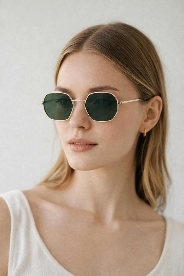 Hexagon Metal Frame Sunglasses in Gold - svnx