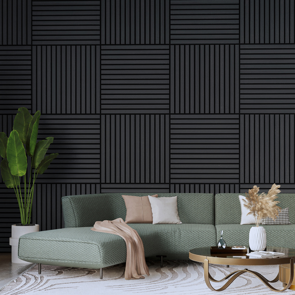 Wallsupply UltrAcoustic Eco Tile Wood Effect Recycled Felt & EPS Acoustic Slat Wall 58 x 29cm Panels, 6pcs 1.01m², Anthracite Grey