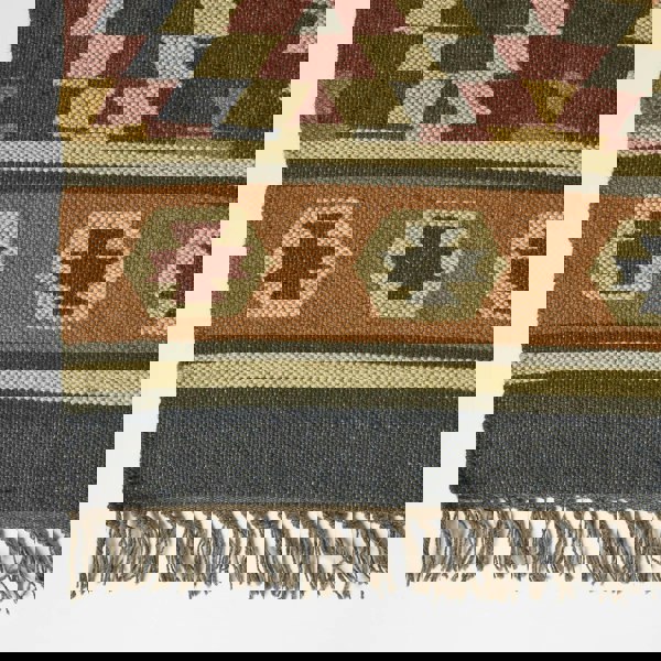 HOMESCAPES Lucea Orange & Blue Kilim Wool Rug