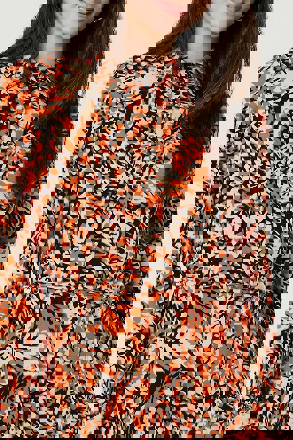 Orange | Floral Long Sleeve Midi Shirt Dress
