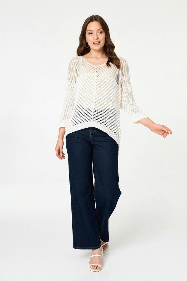 White | Sparkly Sheer Mesh 3/4 Sleeve Top