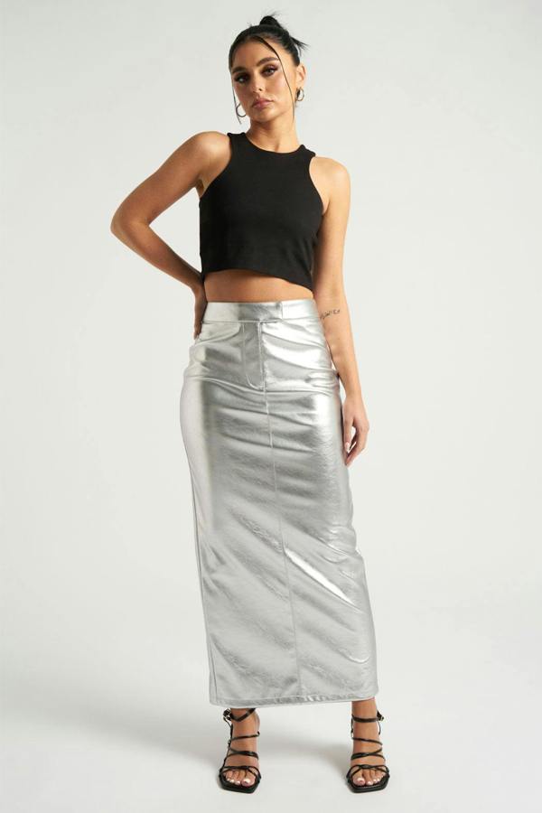 Urban Bliss Silver Maxi PU Skirt