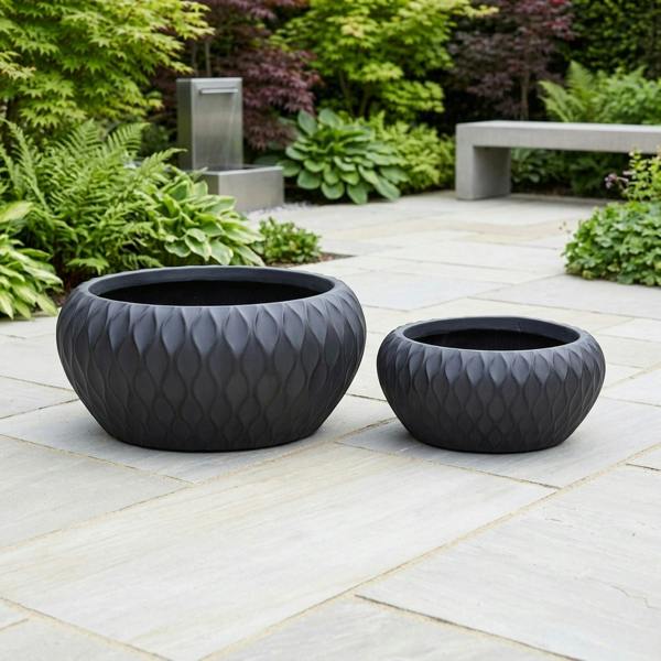Garden Greatness Set of 2 Hortus Indoor Embossed Diamond Low Bowl Planters