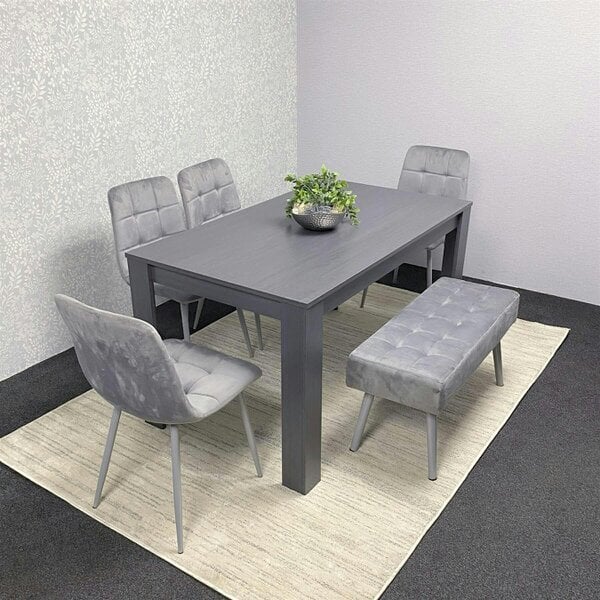 Kosy Koala Dining Table and 4 Chairs With Bench Dark Grey, 4 Grey Velvet Chairs Wood Dining Set Furniture