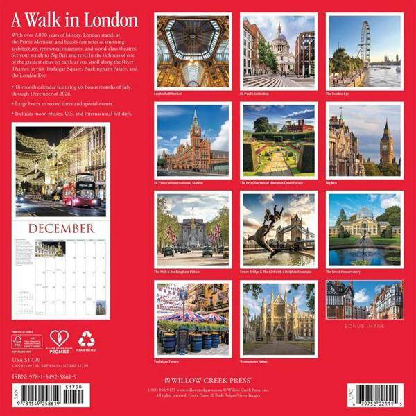London A Walk In London Calendar 2027, Wall Calendars, Month To View, Travel, Gift