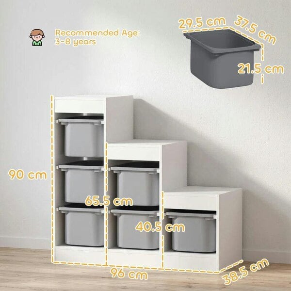Bobobiy Toy Storage Organiser, Three-Layer Kids Toy Storage Units, with Removable Bins, for Ages 3-8 Years, Grey
