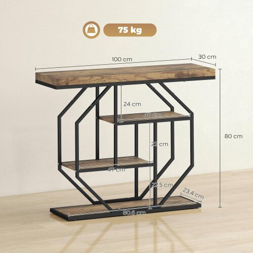 Wyld Haus Reello Metal And Wooden Rustic Brown 4 Tier Industrial Console Table