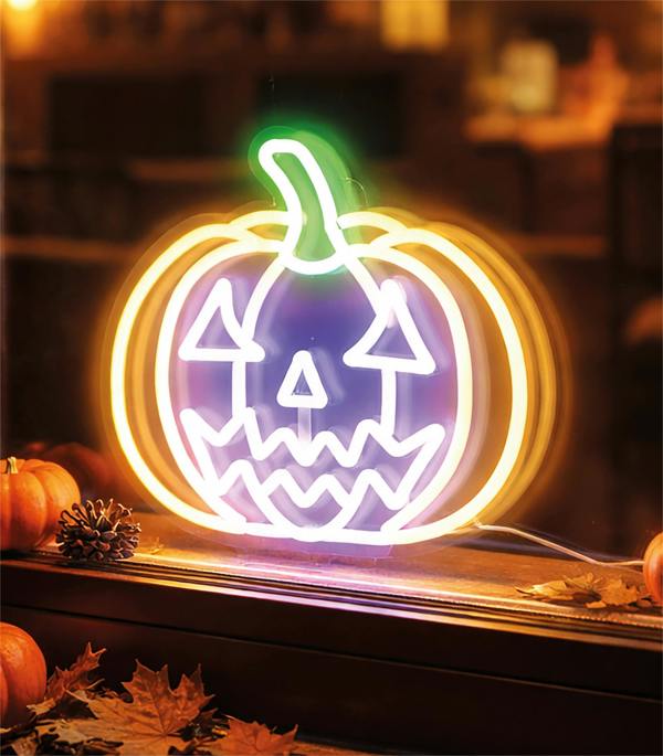 Halloween Pumpkin Silhouette Neon Light Indoor USB Decoration 26.1x24.8cm