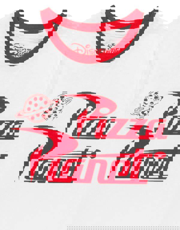 Disney Mens White Pizza Planet Logo Short Sleeved T-Shirt