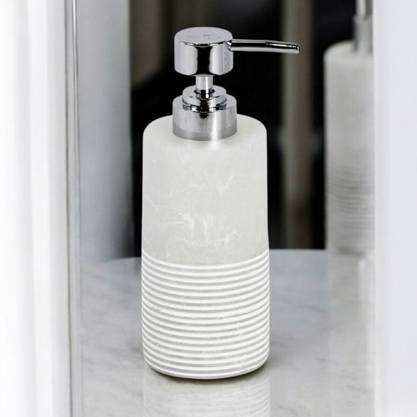 Showerdrape Bianco Frost Onyx White Striped Liquid Soap Dispenser