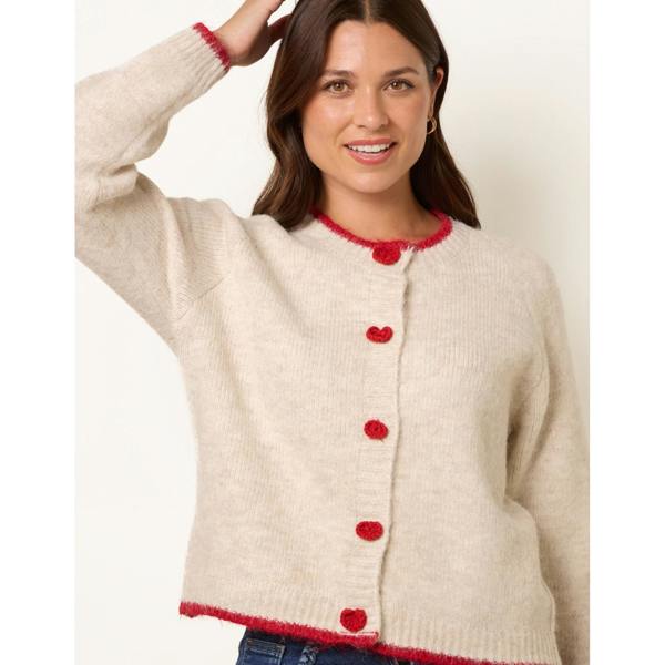 Blue Vanilla Contrast Trim Heart Button Cardigan