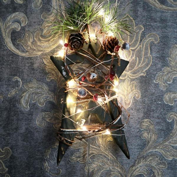 30cm Red Wooden LED Tree Tabletop Centrepiece Christmas Holiday Home décor with 20 Warm white LEDs Green Star image 1