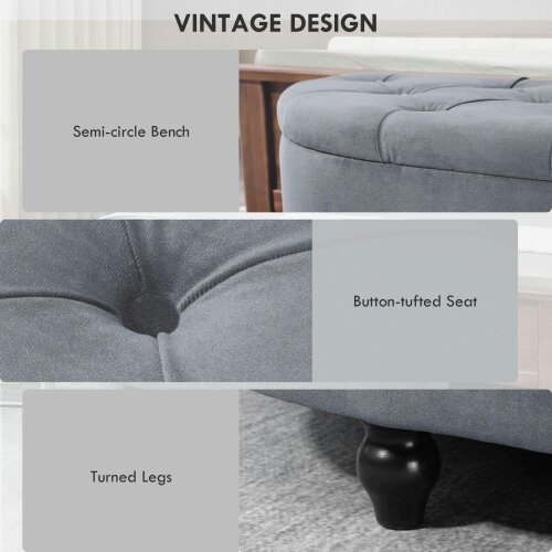 Wyld Haus Rafili Velvet Grey Semi Circle Storage Bench With Tufted Seat