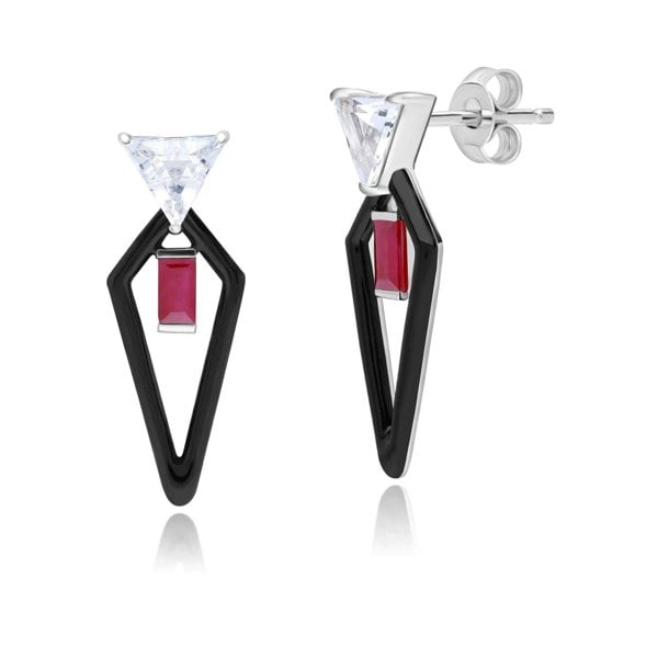 162E0285019 Grand Deco Enamel, Topaz & Ruby Drop Earrings in 9ct White Gold 1