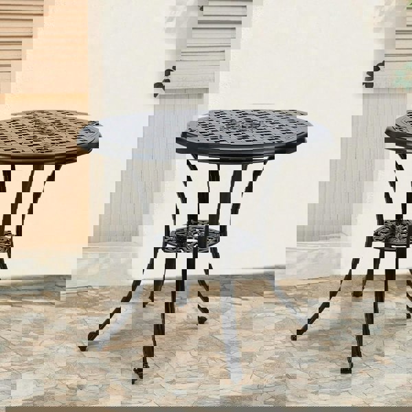 Black Cast Aluminum Round Patio Dining Table with Umbrella Hole Garden Dining Tables Living and Home