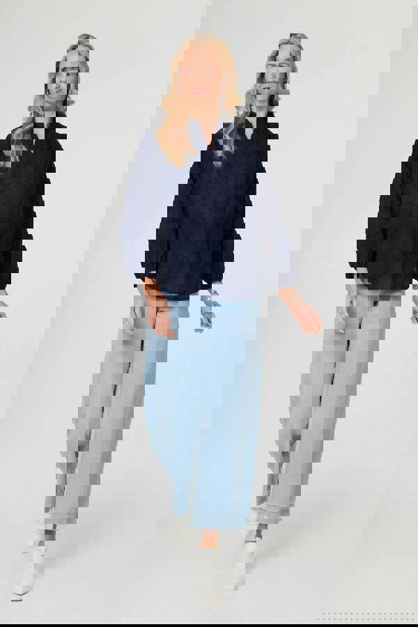 Navy | Embroidered Layered Long Sleeve Blouse