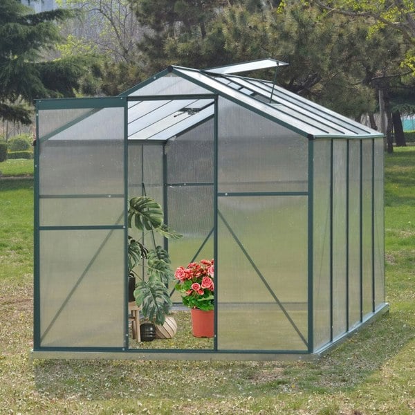 4×6 ft/ 6×6 ft/ 8×6 ft/ 10×6 ft Garden Greenhouse Green Framed with Vent Greenhouses Living and Home 4' × 6' ft Without Base