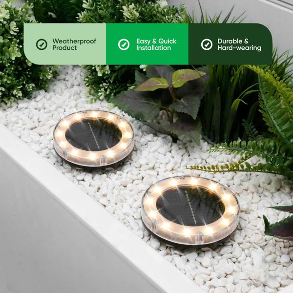 Gardenwize Pack of 2 Solar Deck Lights – Bright White LED Outdoor Step & Pathway Lights