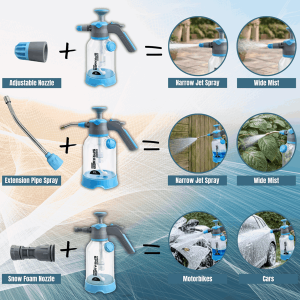 ProKleen 2L Hand Pump Sprayer, Snow Foam Spray Bottle with 3 Adjustable Nozzles