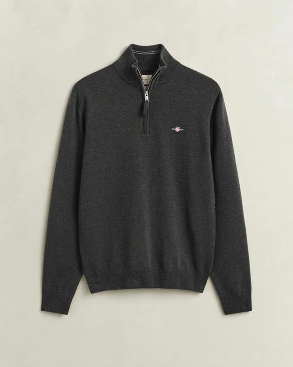 GANT Mens Superfine Lambswool Half Zip Sweater - 368 Dark Moss Green