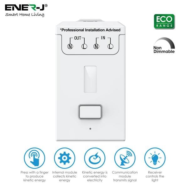 ENER-J Mini FOB Wireless Switch 1 Gang, Black  for ECO RANGE + 500W RF Receiver