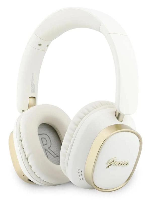 Guess Rectangle Metal Script Logo ENC On Ear Wireless Headphone White - GUBHV28HGCSME