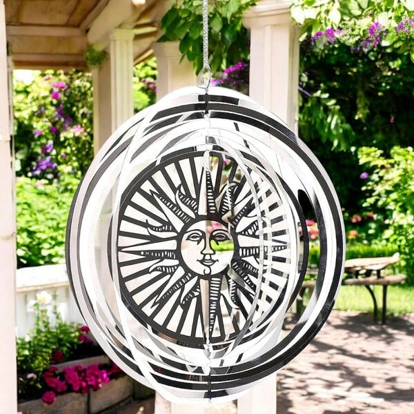 EDH Door Hardware Sun Stainless Steel Hanging Wind Spinner – 34cm x 25cm | 3D Metal Kinetic Garden Ornament & Outdoor Wind Sculpture