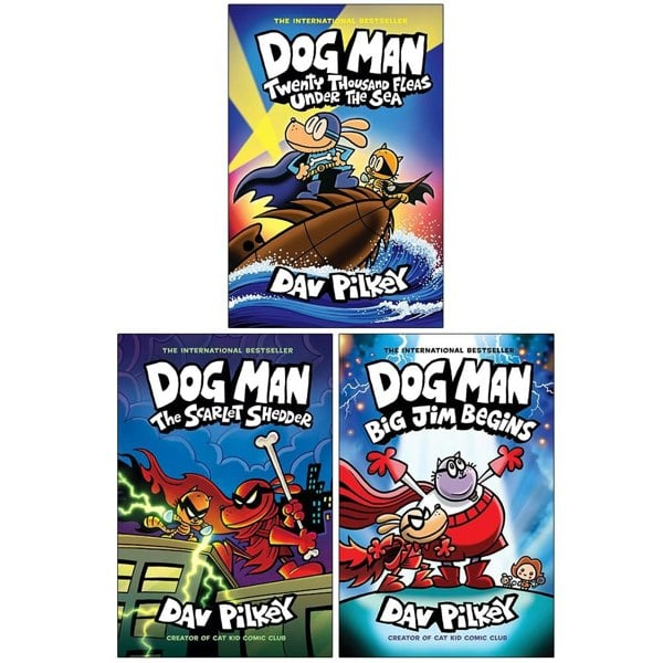 Dog Man Series 11-13 Collection 3 Books Set By Dav Pilkey (Twenty Thousand Fleas Under the Sea, The Scarlet Shedder & Big Jim Begins)