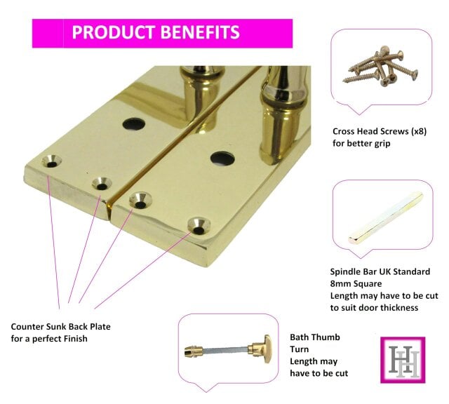 Door Handle Sets Victorian Straight Bathroom Lock Handles Brass Plated (Bathroom Lock Handle x 1)
