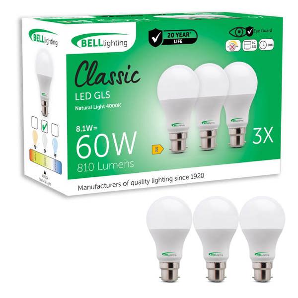 BELL Lighting B22 Bayonet LED GLS 8.1W Energy Saving Light Bulbs
