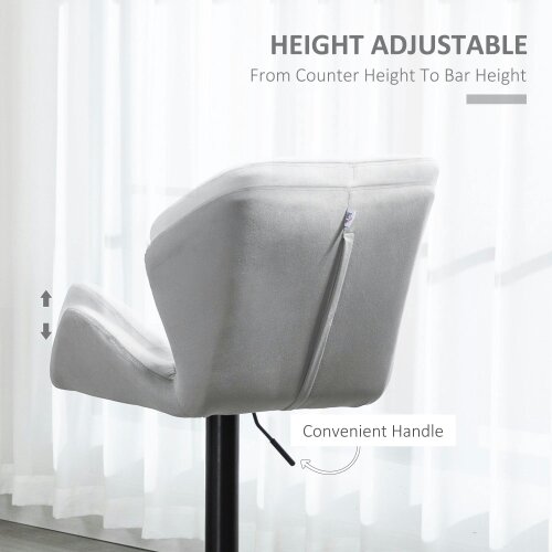 Wyld Haus Savi Velvet Grey Adjustable Swivel Bar Stools Set Of 2 With Sculpted Seat And Footrest