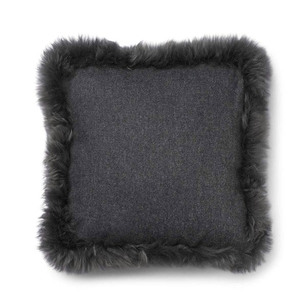 Wool Cushion | LW trim  | 52x52 cm Rock/Steel