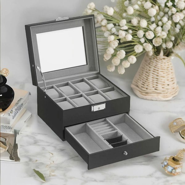 Rafaelo Mobilia 8 Slot Watch Lockable Box Grey