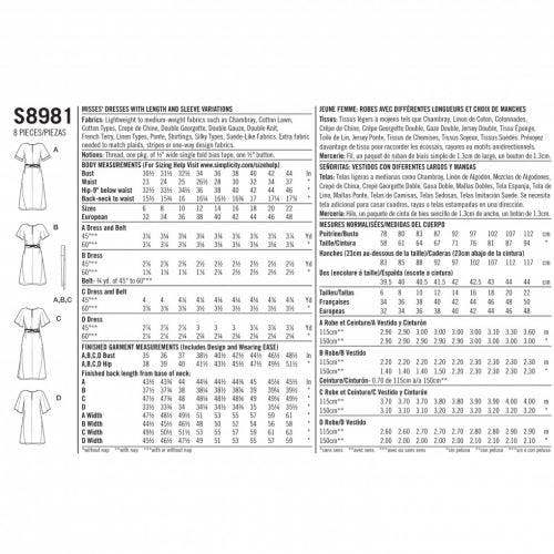 Simplicity Sewing Pattern 8981, Dresses for Women, H5 (6-8-10-12-14) - Intermediate