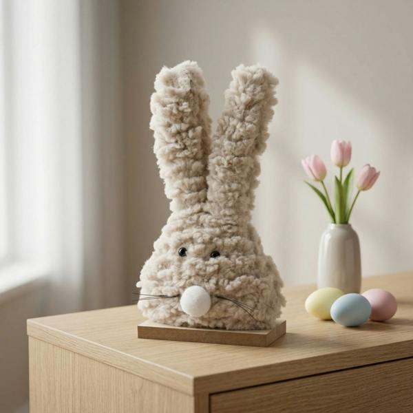 Garden Greatness Fluffy Bunny Figurine On Wooden Base