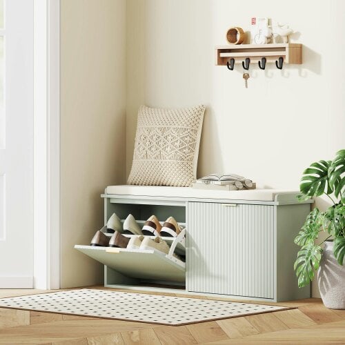 Wyld Haus Reraha Mint Green Wooden 10 Pair Shoe Bench With Cushioned Top