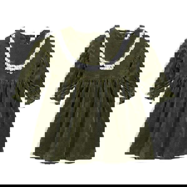 Baby Girls Schiffli Dress With Tights, Green - Minicuddles