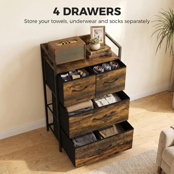 HOMCOM Bedroom Chest of Drawers 4 Drawer Dresser with Shelf, Rustic Brown