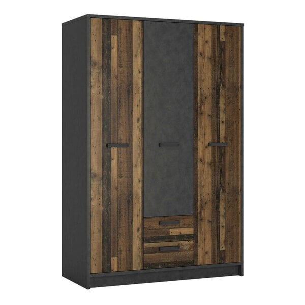Wyld Haus Whimwick Walnut and Dark Matera Grey 3 Door Wardrobe 2 Drawers