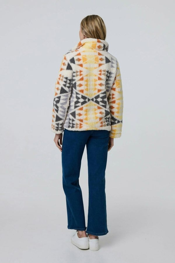 Cream | Aztec Print Relaxed Teddy Fur Jacket
