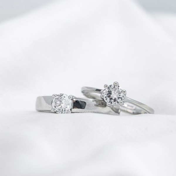 The Colourful Aura Adjustable Silver Couple His and Her Promise Zircon Rings Set