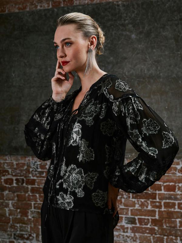 Rose & Nancy Dahlia Black Silver Blouse