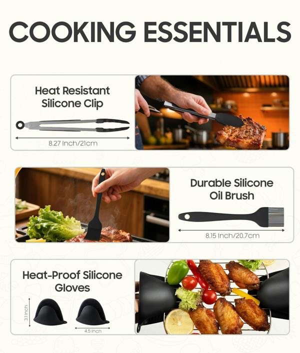 ADOV Air Fryer Accessories Kit 13-Piece for Dual Air Fryers, Silicone Liners, Racks, Skewers, Gloves and Cooking Tools