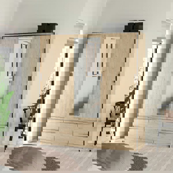 Furniture To Go Line Wardrobe with 2 Sliding Doors 1 Sliding Door with Mirror in Jackson Hickory Oak