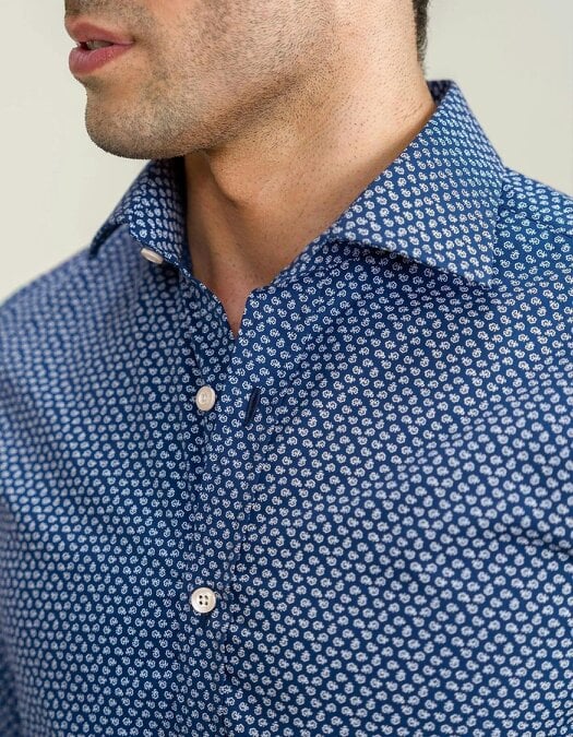 Men's Patterned Dress Shirt - Oxford Blue